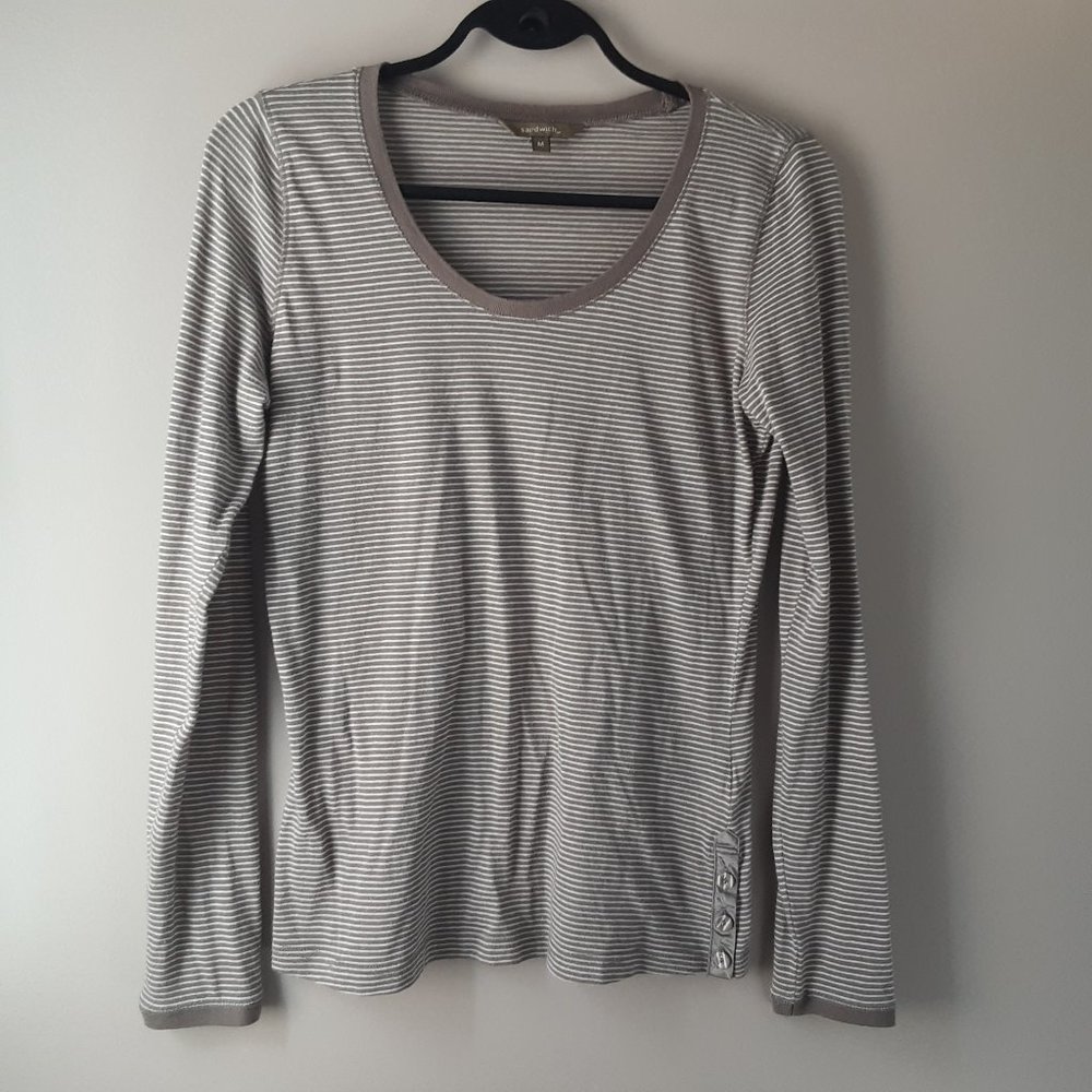 sandwich_ Tan & Cream Striped Long sleeve Top | M